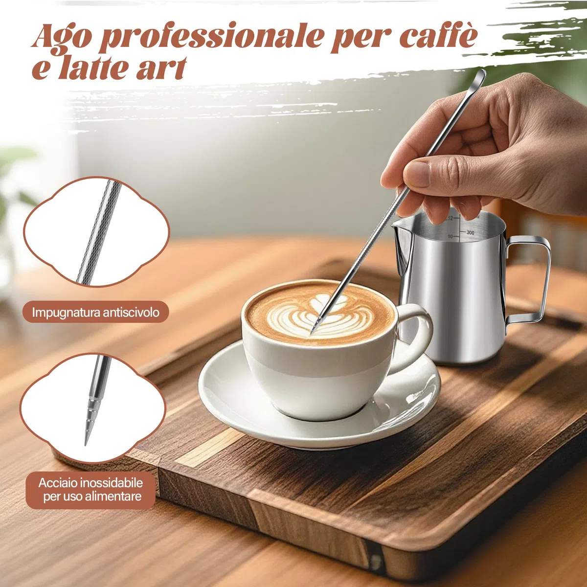 Bricco Latte 350ml in Acciaio Inox, Pentolino Latte con Segno di Misurazione Montalatte Brocca In Schiuma per la Preparazione di Cappuccino, Espresso, Latte Art
