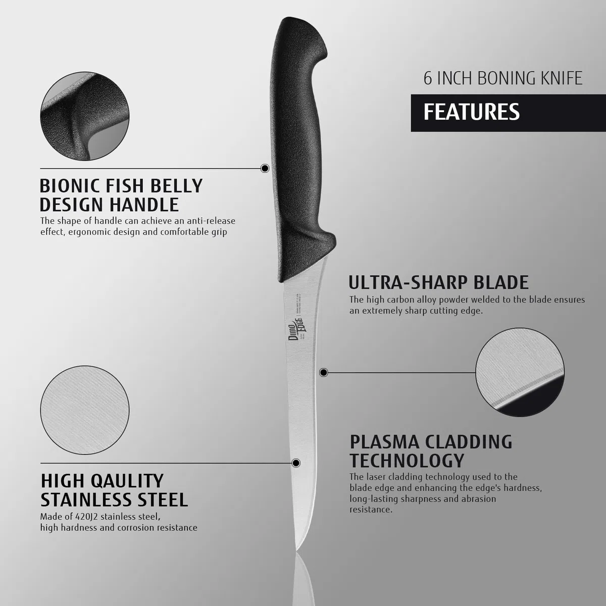 Dimoedge Coltello per Sfilettare Pesce, Coltello Disosso Super Affilato, Coltelli da Cucina Professionale, Lama Acciaio Inossidabile 15 cm