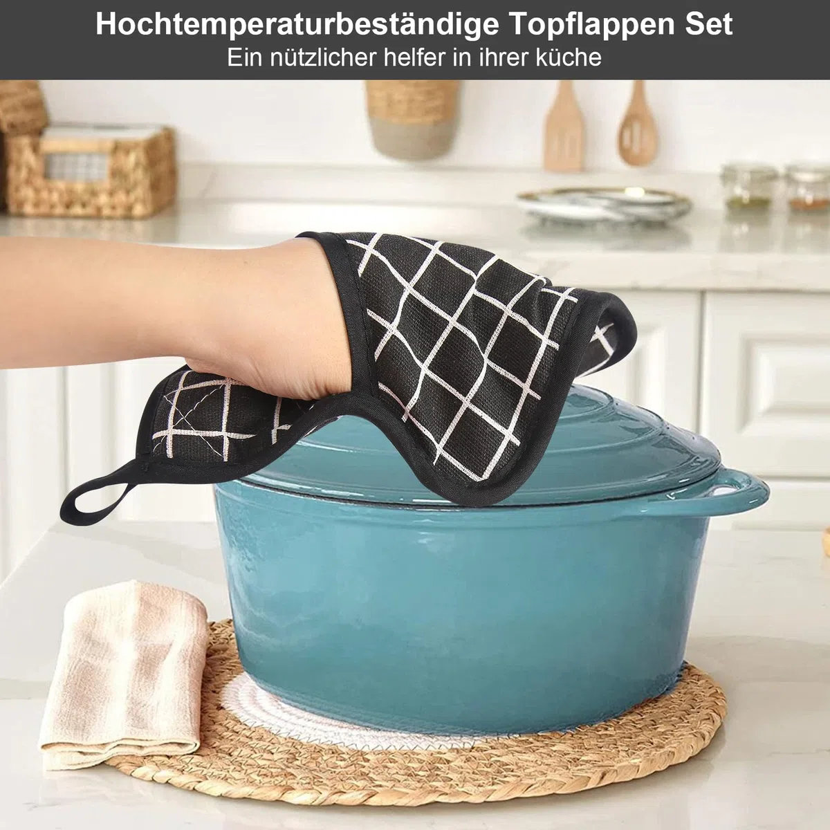 prota Presine da Cucina, 6 Pezzi Presine in Cotone Resistenti, Quadrate Appendibili Cucina Antiscivolo Resistenti al Calore per Casa Cucinare Cuocere Barbecue Feste