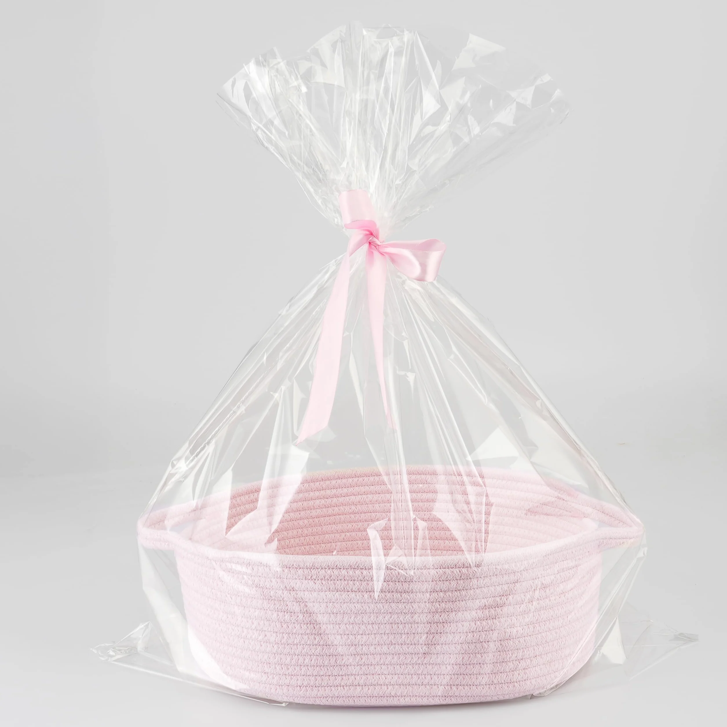 Scatola regalo vuota rosa viene fornito con sacchetto regalo e nastro rosa, adatta per baby shower, Pasqua, bomboniere, regali neonati cestino, Cestino in corda di cotone con manici 30x20x12 cm