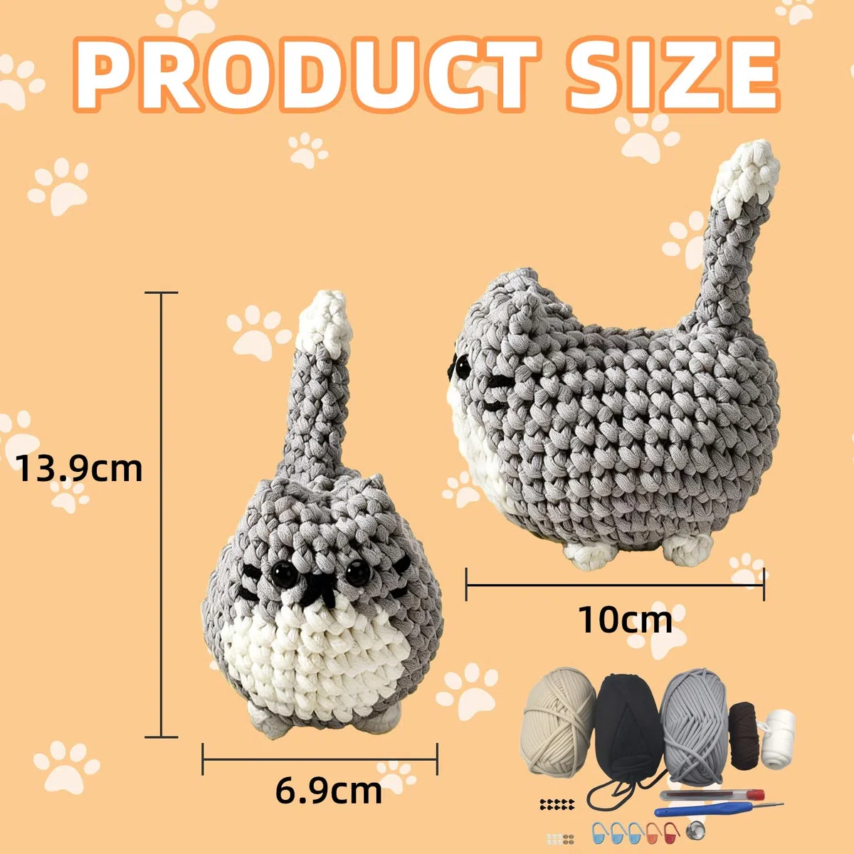 Kit Uncinetto Principianti,Kit Uncinetto con Animaux Adorables,Amigurumi Kit,DIY Set Uncinetti con Istruzioni Video Passo Passo,Regalo Perfetto per gli Appassionati di Maglieria - Tre Piccoli Gattini