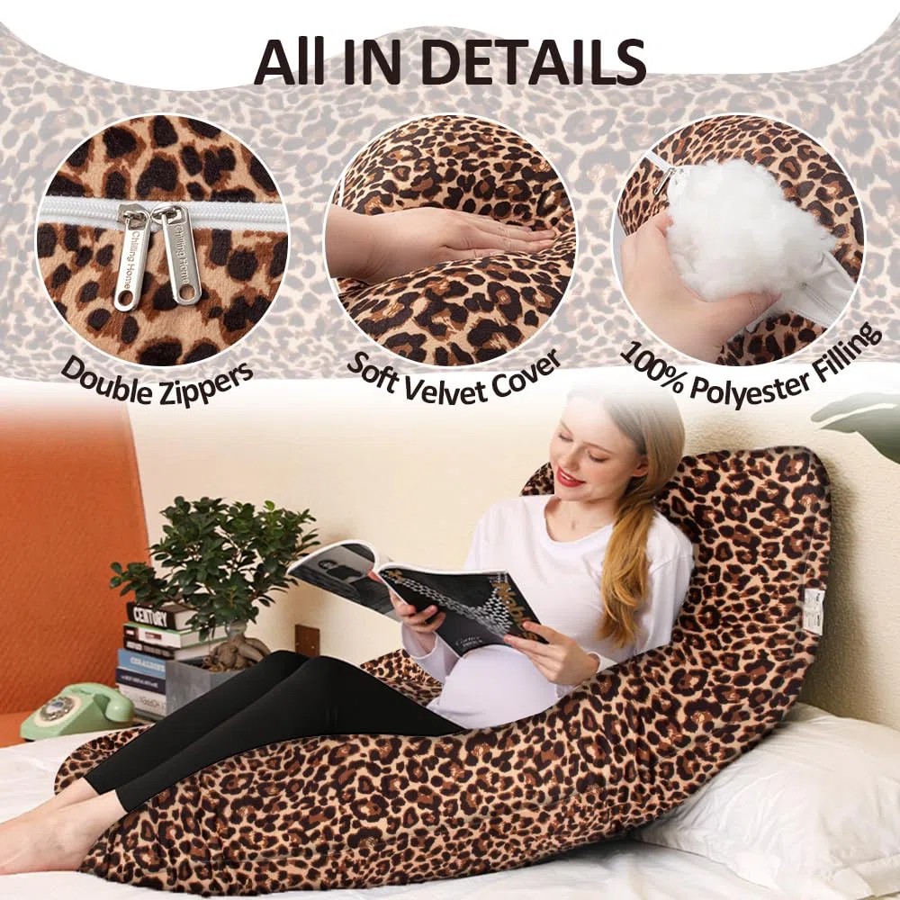 Chilling Home Cuscino per gravidanza a forma di J, cuscino per chi dorme sul fianco con rivestimento J, cuscino per allattamento, grande cuscino per donne e chi dorme sul fianco (motivo leopardato)