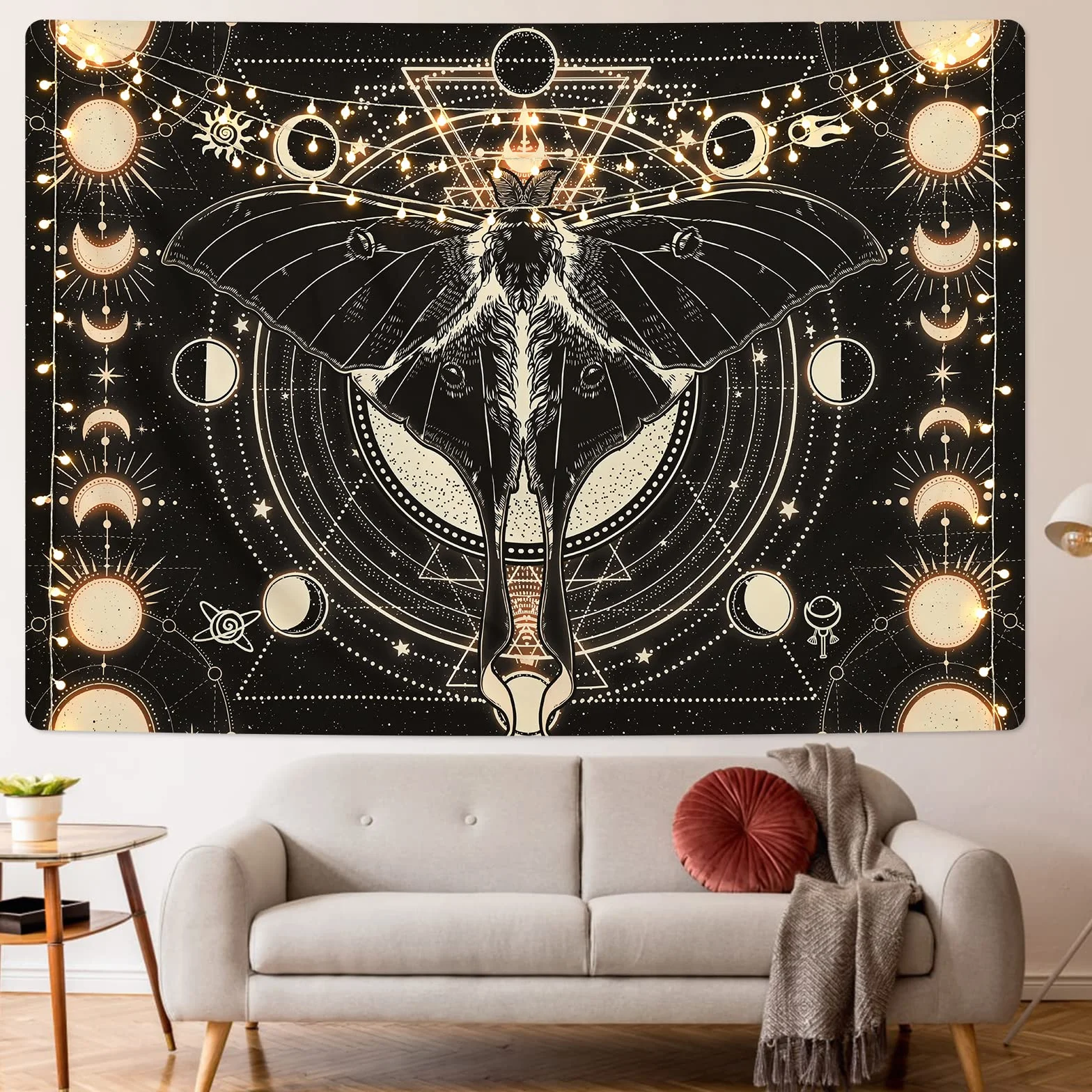 Yrendenge Falena arazzo da parete nero – arazzo con oroscopo naturale – decorativo per camera da letto – 210 x 150 cm