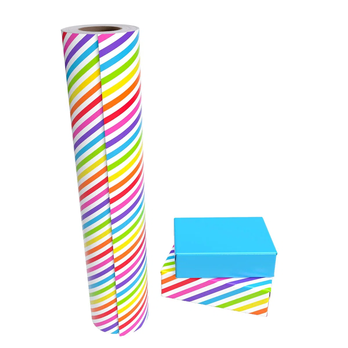 RUSPEPA Carta Da Regalo Reversibile - Mini Rotolo - 43,2 Cm X 10 M - Strisce Arcobaleno E Design Blu Solido Per Compleanni, Festeggiamenti, Baby Shower