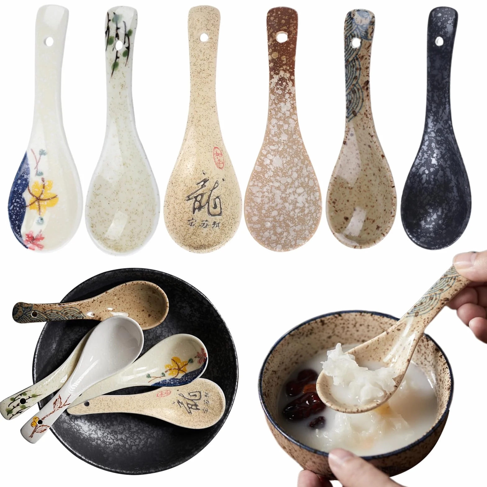 6 Pezzi Cucchiai Asiatici, Cucchiaio In Ceramica Da Zuppa