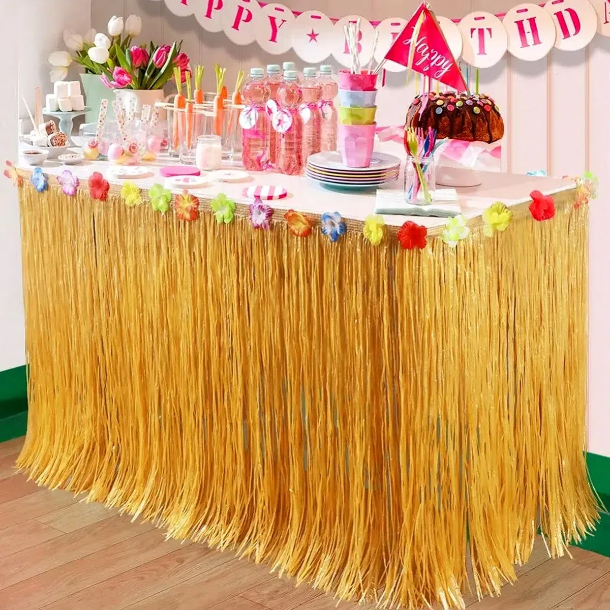 Gonne da Tavola Hawaiane, Gonna da Tavola Hawaiana Luau, per la Decorazione Tropicale della Festa Hawaiana Deco per Adulti, Decorazione da Tavola della Festa Aloha (ZQ-4)