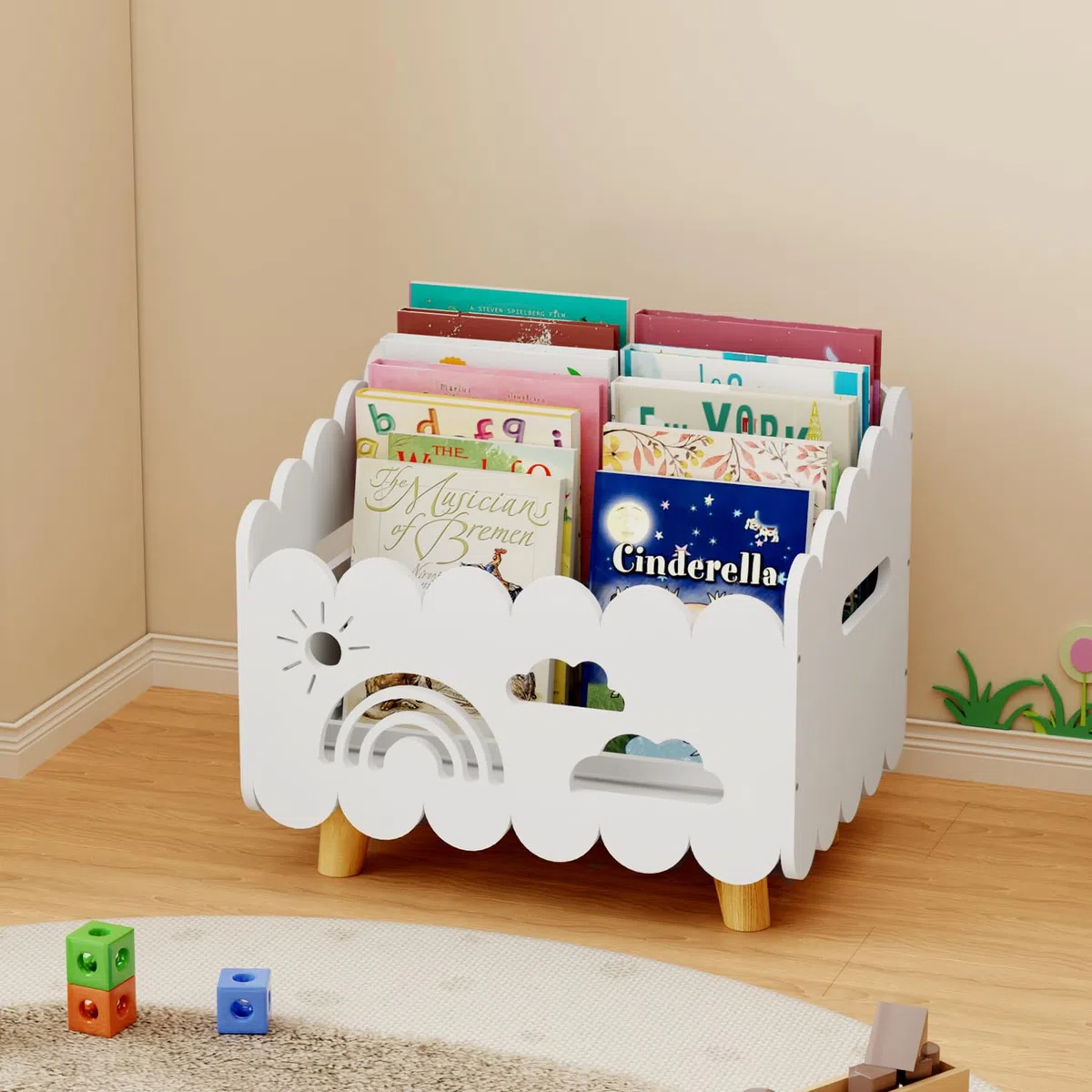 Libreria Montessoriana per Bambini Legno, Porta Libri Contenitore Giochi da Terra, per Cameretta Bambini e Stanza dei Giochi, Scatola Porta Oggetti, Espositore Libri