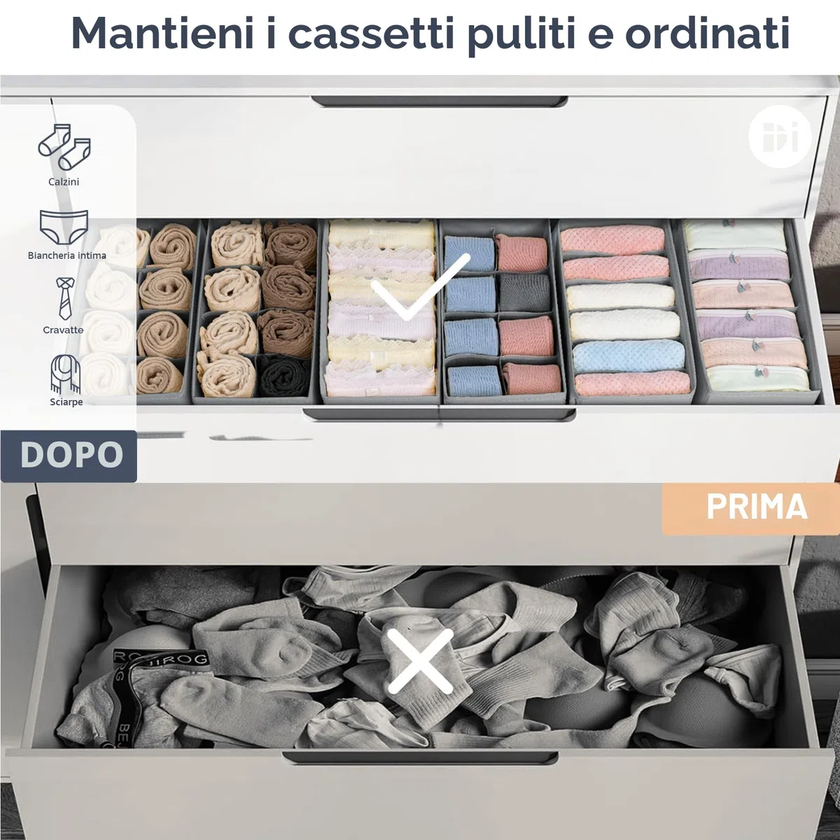 DIMJ 8 Pezzi Organizer Cassetti Armadio - Divisori Per Cassetti Intimo Non Tessuto, Organizzatore Armadio Scatola Pieghevole Salvaspazio per Calzini, Mutande, Cravatte, Oggetti Vari (Grigio Grafite)