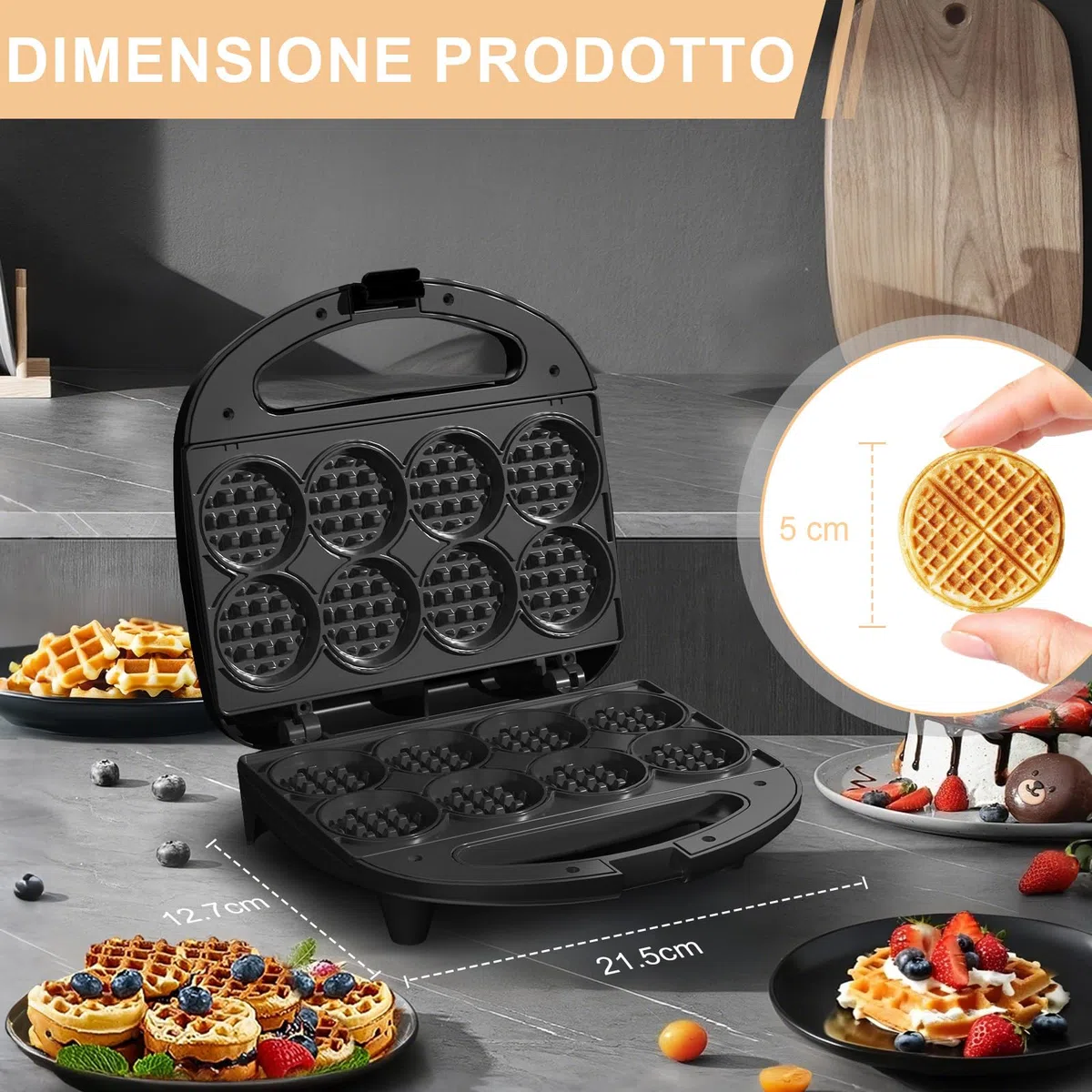 YASHE Multi Mini Waffle Maker, Piastra per Waffle, Cuocere 8 x 5 cm Piccoli Waffle, Perfetto per Famiglie, Feste e Colazione, Rivestimento Antiaderente, Design Compatto, Facile da Pulire