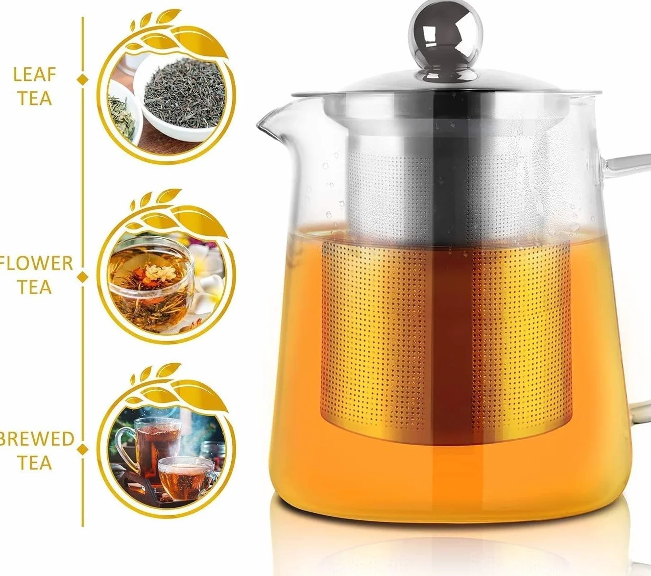 Teiera creativa in vetro, con filtro in acciaio inox resistente al calore, perfetta per tè e caffè (750 ml)