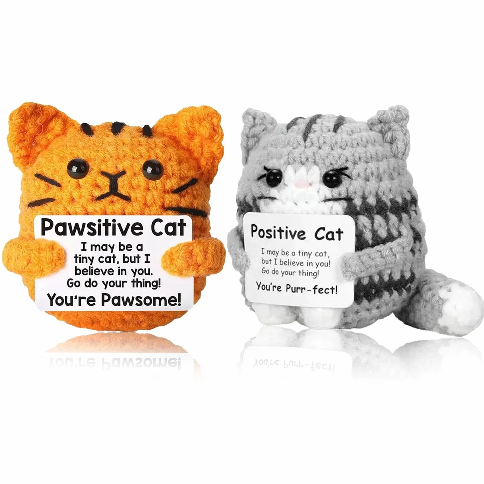 Animali di peluche positivi a uncinetto Gatto, 2 pezzi Animale di peluche di supporto emotivo Regalo, Regali positivi Gatto, Regalo incoraggiante, Portafortuna con biglietto di incoraggiamento