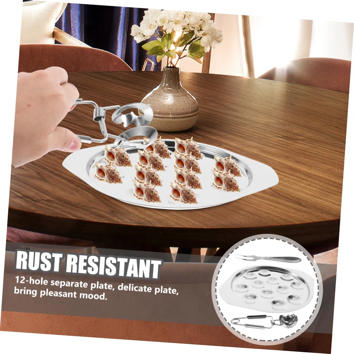 Cabilock 1 Set Utensili da Cucina a Conchiglia Lumaca Escargot Set di Piastre Piatto di Lumache Piatto di Ostriche da Cucina di Padella in Ghisa Acciaio Inossidabile Bakeware