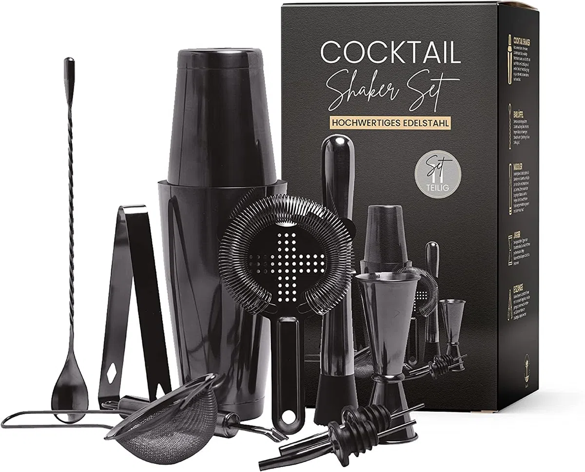Set da cocktail 12 pezzi eleganti in Space Grey | Set di miscelazione per cocktail di grandi dimensioni | Boston Shaker da 750 ml in acciaio inossidabile | Set da barman | Accessori da bar