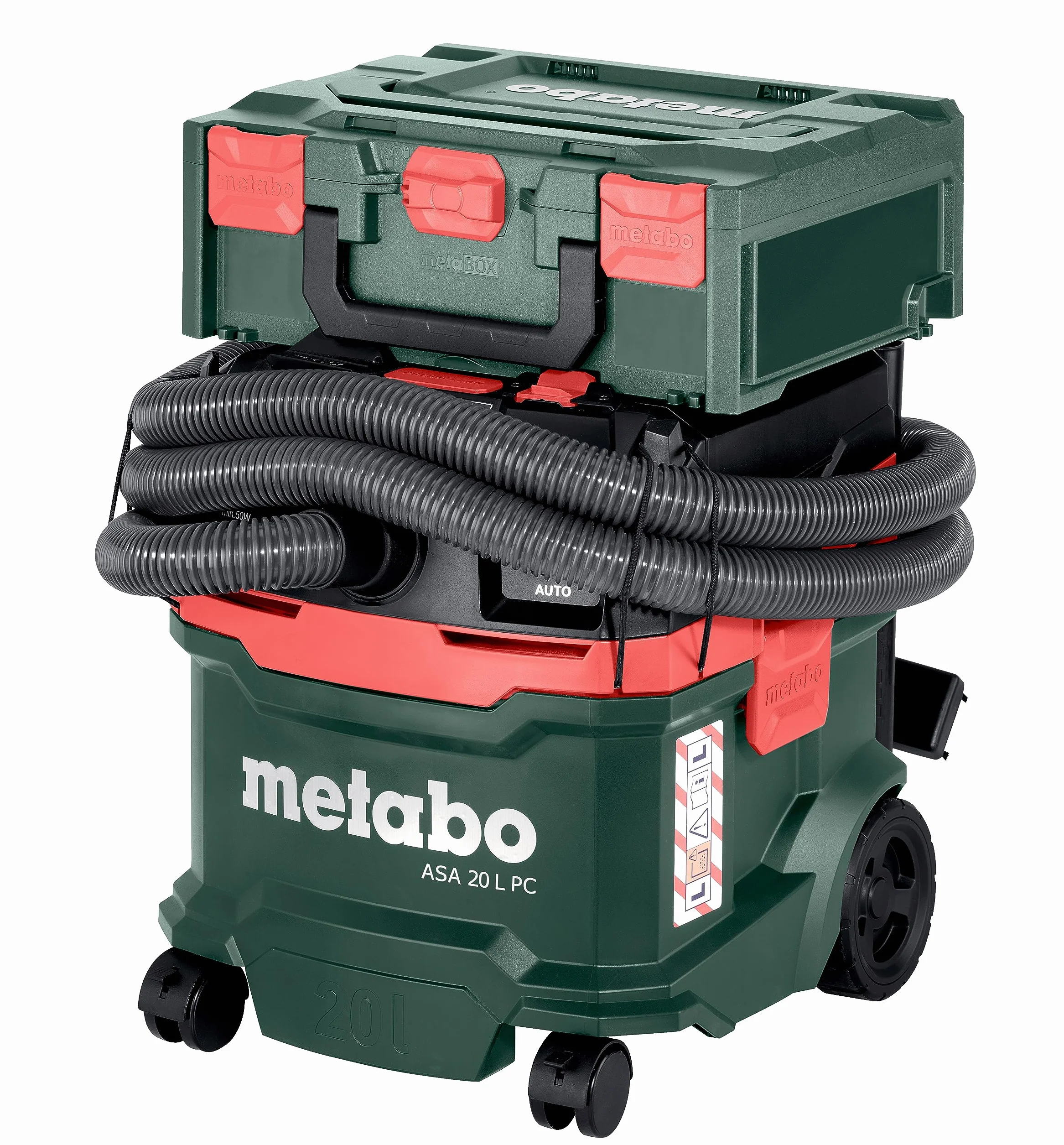 metabo aspiratore universale ASA 20 L PC – 1200 W, serbatoio da 20 litri, classe polveri L – Aspiratore a umido/secco con pulizia del filtro integrata, presa per elettroutensili, funzione antistatica