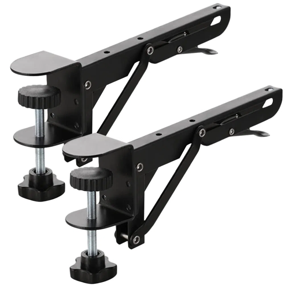 DOITOOL Supporto Tastiera PC, Staffa Supporto Vassoio Pieghevole Tastiera - Scorrevole Distanziale Ferro per Computer Sottopiano Scrivania Tavolo Scaffale Morsetto Mouse con C-Clip