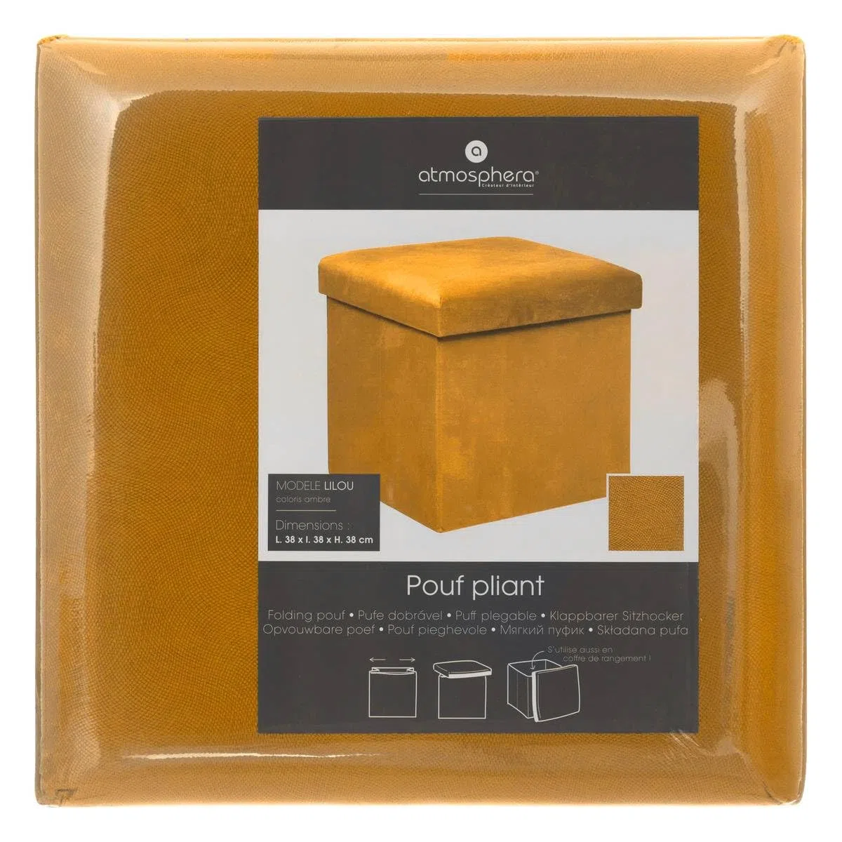 ATMOSPHERA CREATEUR D'INTERIEUR - Pouf Pieghevole in Velluto Lilou 38x38cm Giallo ocra