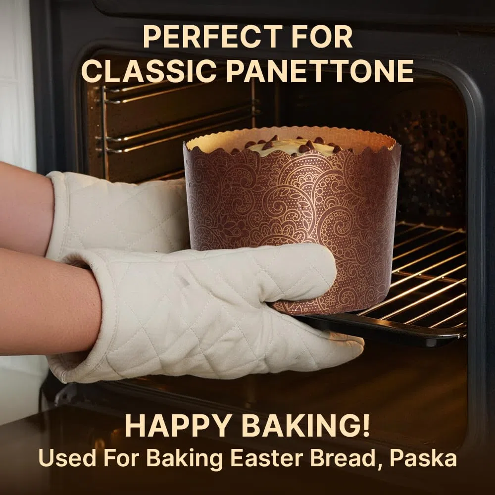 Stampo per carta per pane pasquale da 12 once Kulich,12 pezzi,Stampo per pane paska,Stampi per panettoni in carta italiana antiaderente per panettone,Design marrone W 4.33xH 3.35 pollici