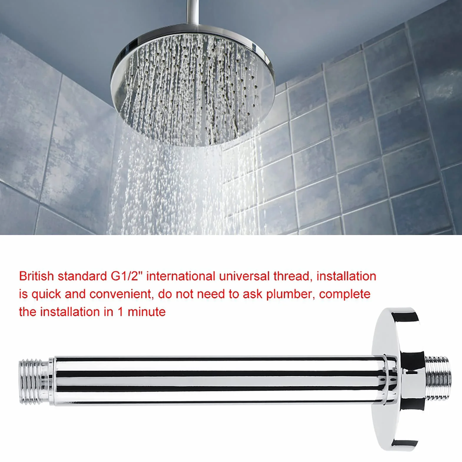 Braccio doccia a parete, braccio doccia in acciaio inox, braccio doccia rotondo in acciaio inox, supporto da parete per soffione doccia a soffitto bagno (8