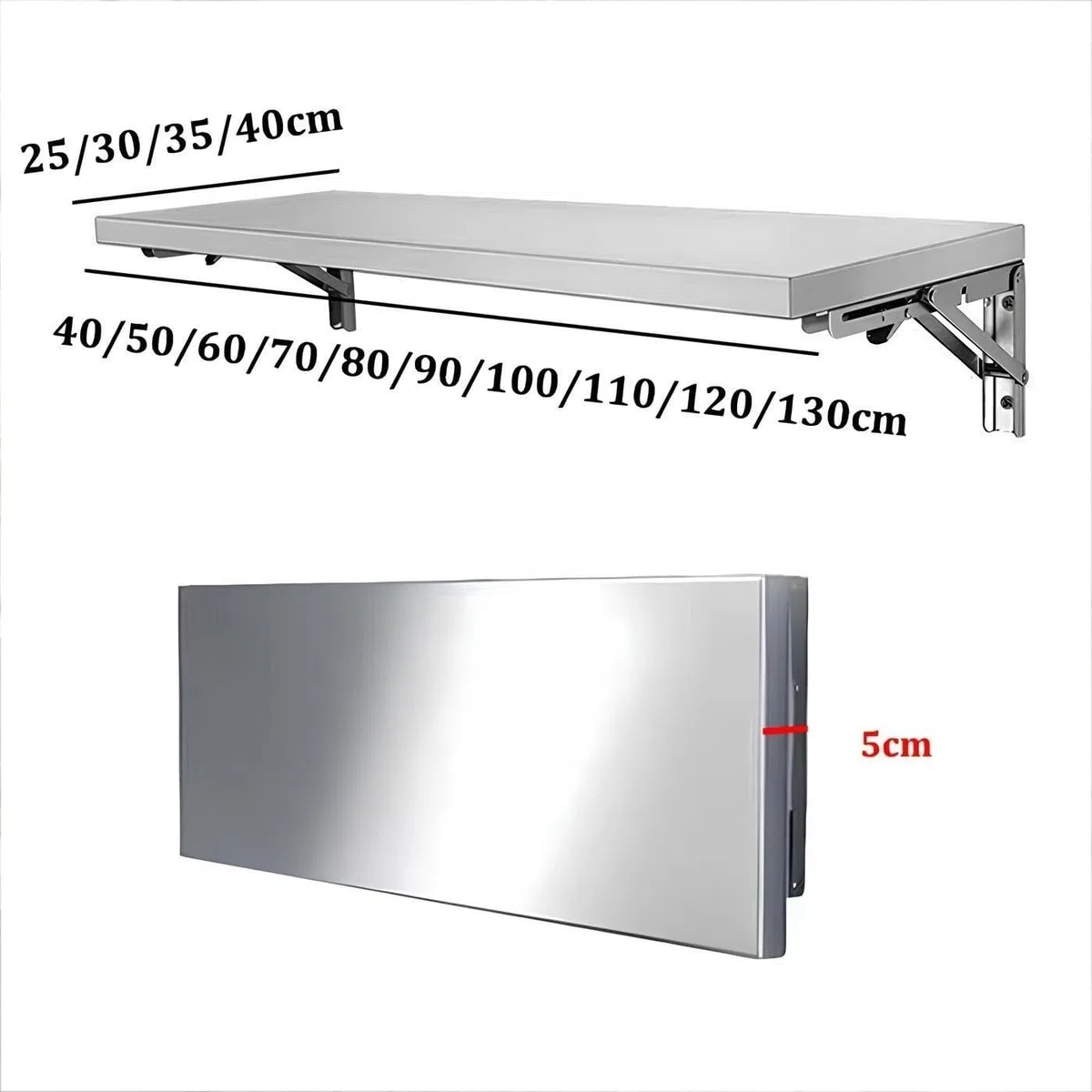 Tavolo Pieghevole da Parete in Acciaio Inox 304 - Tavolo Richiudibile Salvaspazio per Cucina, Lavanderia, Balcone e Piccoli Ambienti - Tavolo Multiuso Pesante e Resistente(100 * 35cm)
