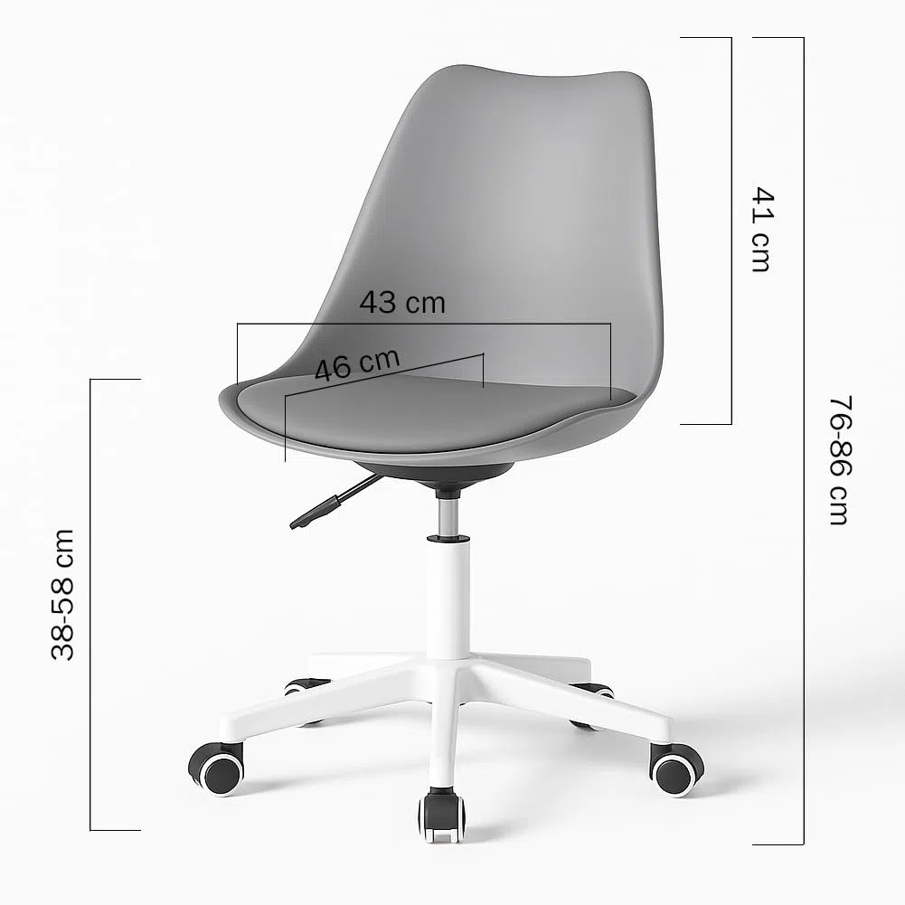 BAKAJI Sedia da Ufficio Scrivania Ergonomica Design Moderno con Altezza Regolabile e Cuscino Imbottito ad Alta Densità, Seduta Girevole con Ruote Piroettanti, Ideale per Casa, Studio (Grigio)