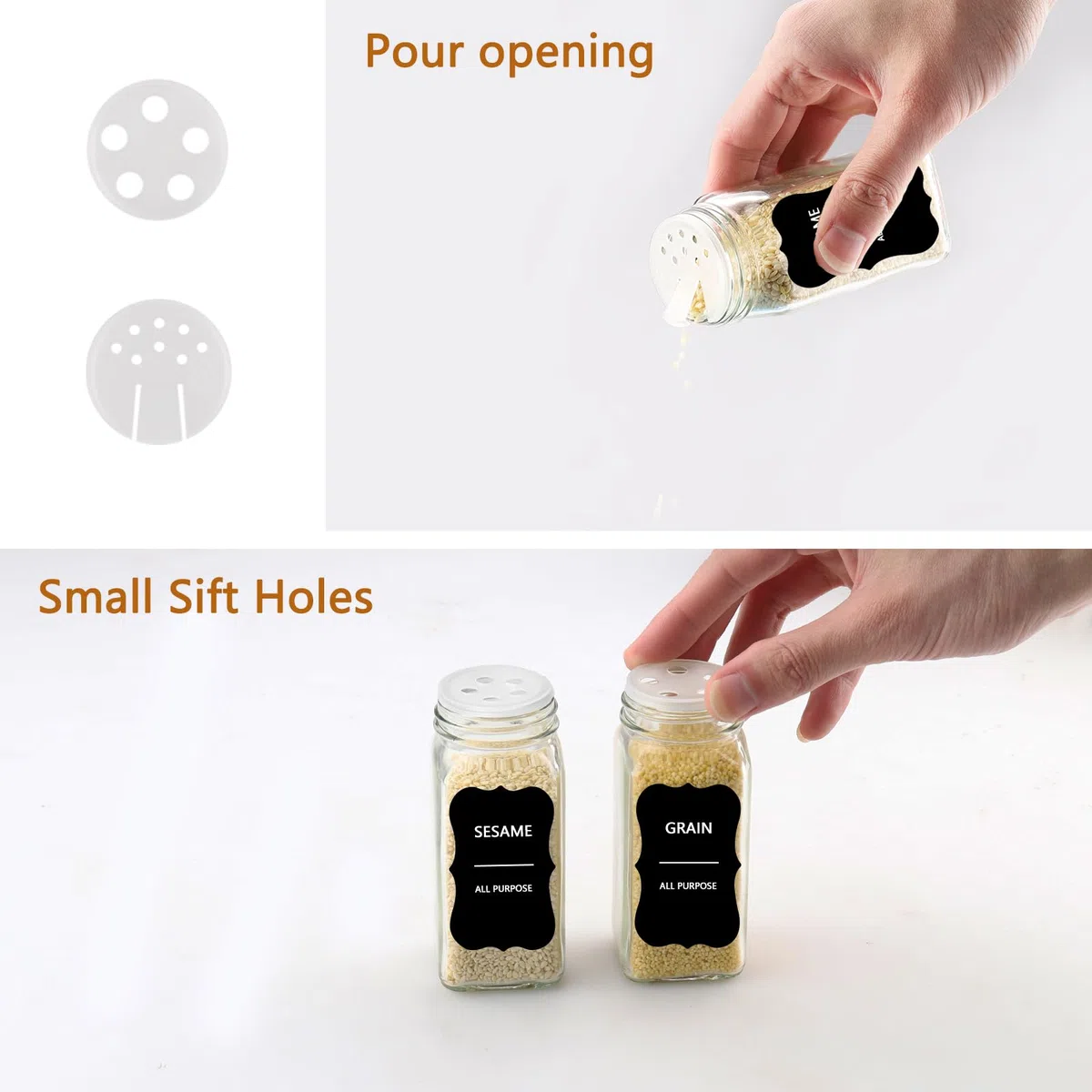 Girare Barattoli per Spezie, 12 Contenitori per Spezie Barattoli per Spezie da 120 ml con Coperchi in Bambù Barattoli per Spezie in Vetro con Setaccio Etichette Pennello Lmbuto (Quadrato)