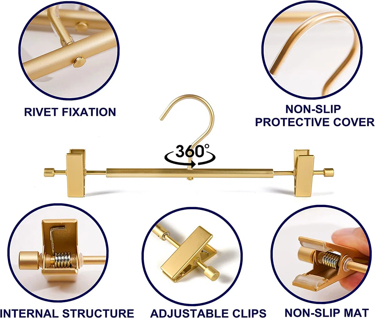 Amber Home 20 Pezzi 31cm Grucce di Ferro Alluminio Oro, Dorata Metallico Appendiabiti per Pantaloni Gonna Biancheria Intima Mutande, Antiscivolo con Clips