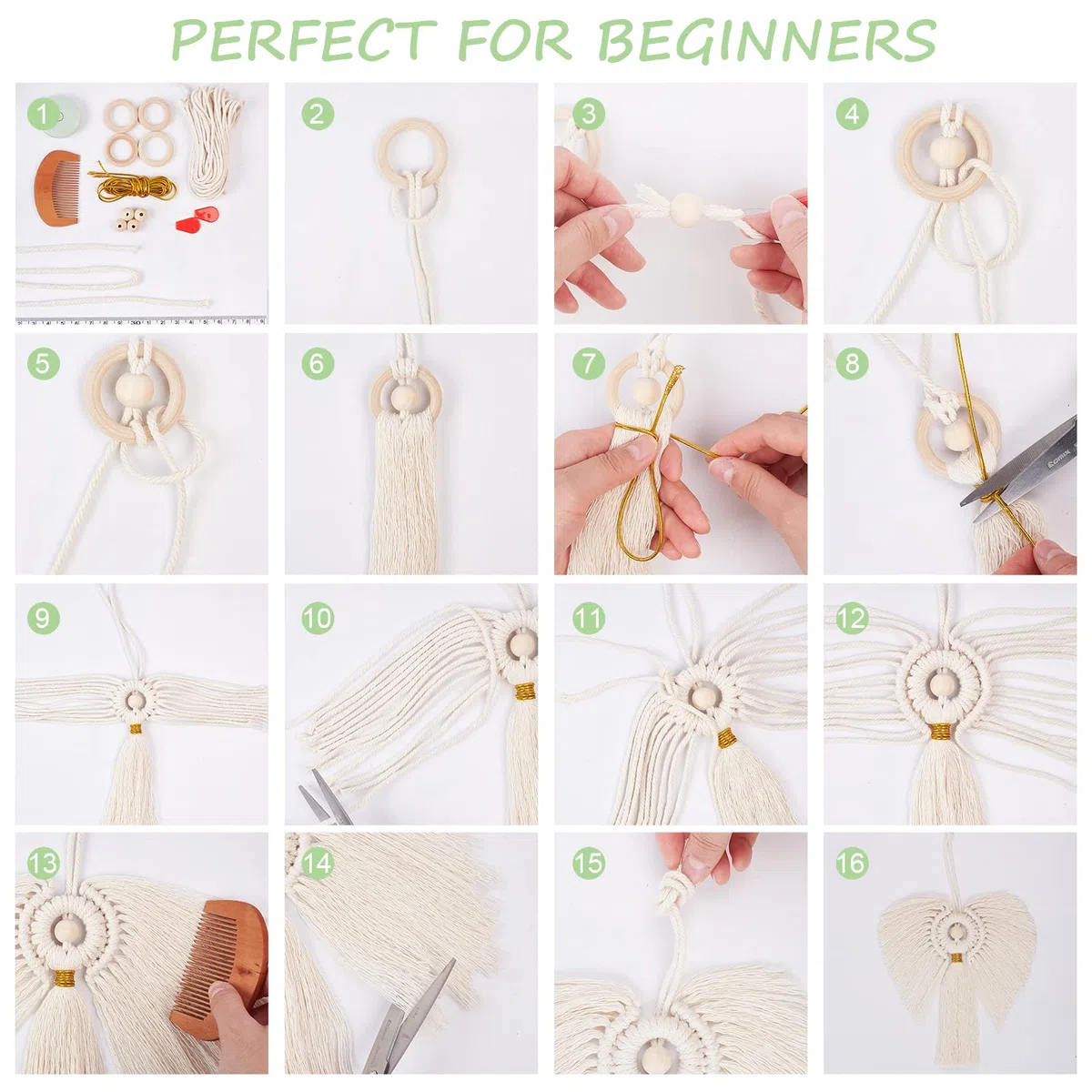 FREEBLOSS 3 Set di Angelo Macrame FAI DA TE Kit Angelo Appeso Ornamento Boho Macrame Decorazione Da Parete Kit FAI DA TE Regalo per Mamma Ragazze