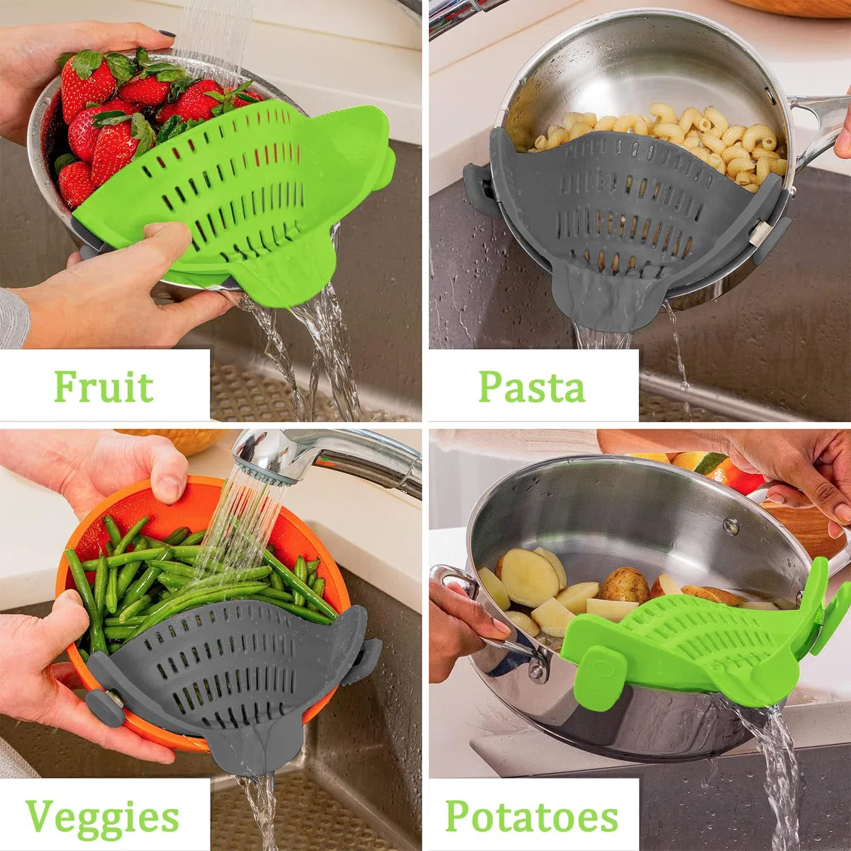 Scolapasta Silicone,Scolapasta da Pentola,Colino per Pasta,Adatto a Tutte le Pentole e Padelle,Perfetto per Scolare Pasta,Verdura e Frutta