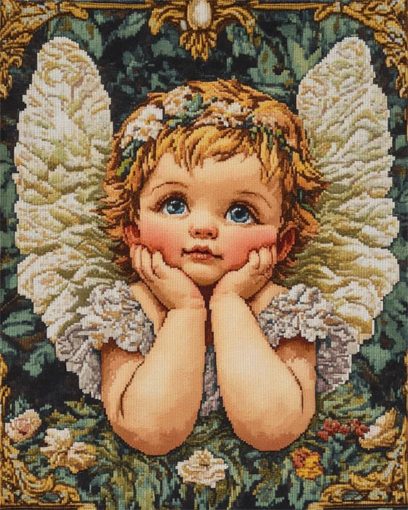 Taxpy 11Ct Kit Punto Croce Cross Stitch Embroidery Ricami,Bambino Angelo 40X50Cm Schemi Quadri Set Ricamo Punto Croce Kit Da Ricamare Principianti Starter Prestampato Stampato