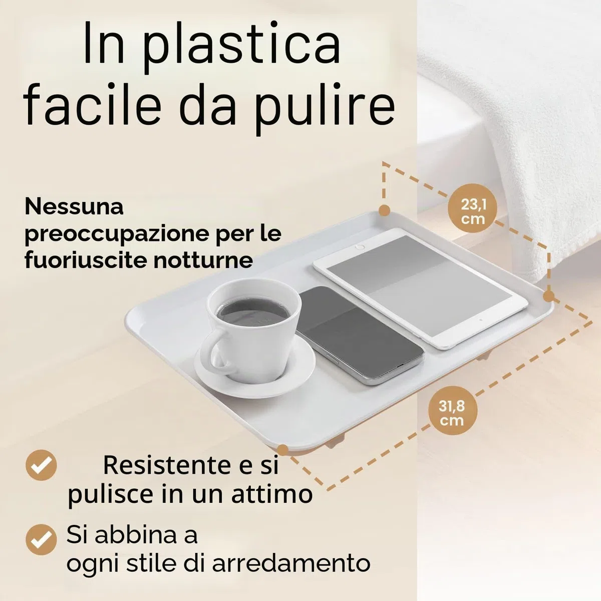 Mensola Comodino da Appendere, Tavolino da Letto per Letto a Castello, Dormitorio, Loft, Bagno, Mensola Comodino e Vassoio da Letto, Bianco
