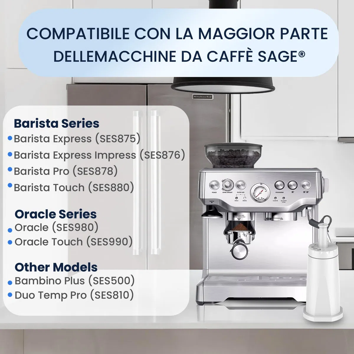 GLACIER FRESH (4 Pezzi) Filtri Acqua Compatibili con Sage® Macchine da Caffè Espresso Barista Pro Express,Oracle,Touch, Barista SES875/876/878/880/980/990/810,TÜV SÜD Certificati