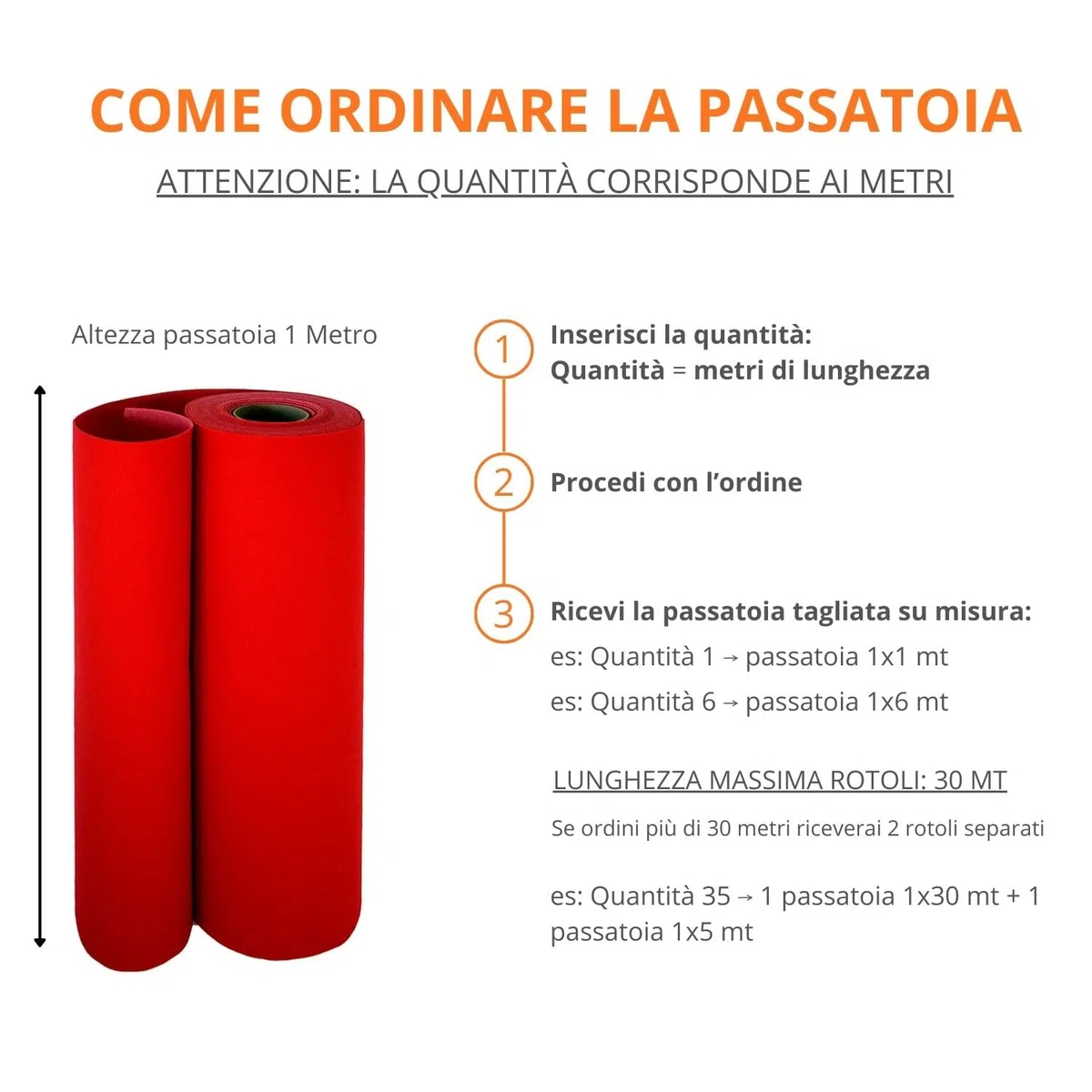 OLIVO.shop | PASSATOIA rossa tappeto nuziale matrimonio cerimonia eventi chiesa wedding, tappeto allestimenti per feste, tappeto passatoia per eventi su misura a metro H 1 mt ROPAS