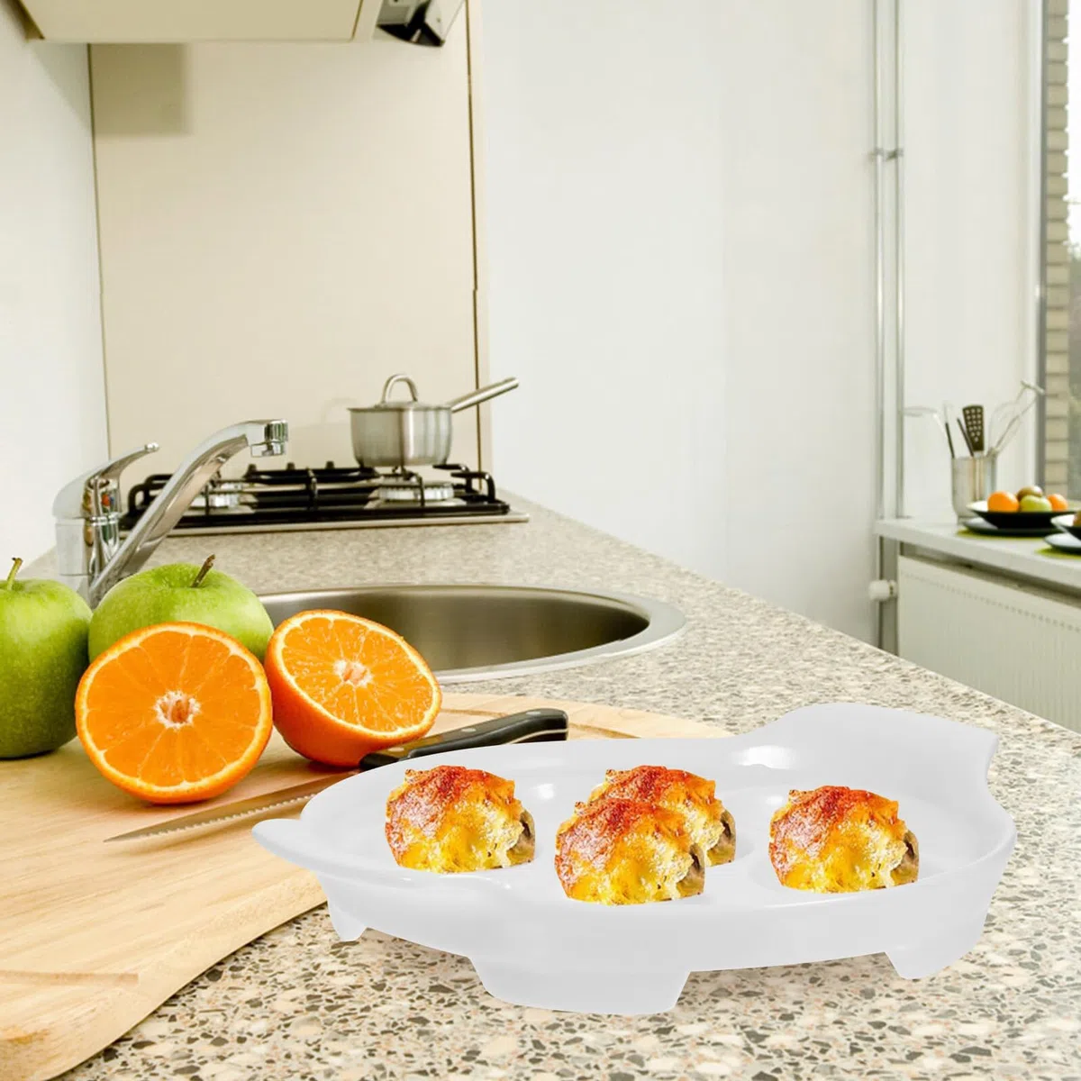 Homoyoyo 4 pezzi Piatti Ceramica per Lumache Teglia da Forno Multi-slot Resistente Alte Temperature per Escargot e Frutti di Mare per Famiglie e Ristoranti