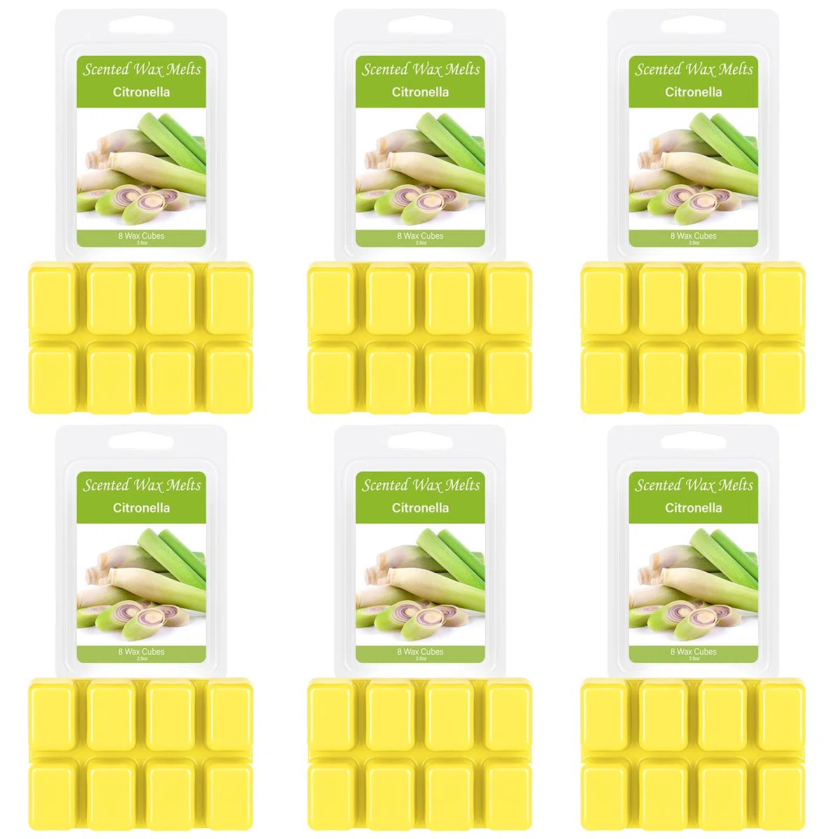 Cera profumata alla citronella per lampada profumata, 6 pezzi di cera profumata alla citronella da 2,5 oz per lampada profumata, cera di soia melts per scaldare candele, citronella regalo per l'estate
