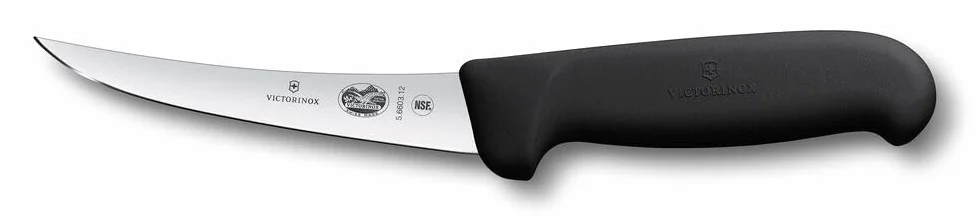 Victorinox Fibrox - Coltello da disossamento affilato per carne e pesce, 12 cm, lama curva, sottile, in acciaio inox, colore: Nero