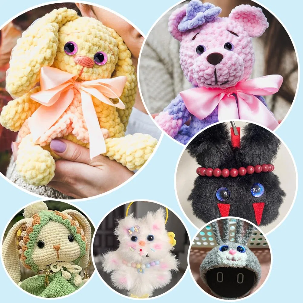 PH PandaHall 96pz Occhi per Amigurumi Uncinetto 6 Colori Occhi di Sicurezza per Amigurumi, 20mm Glitter Occhietti per Animali All'Uncinetto con Rondelle per Peluche Orsacchiotti Fai Da Te