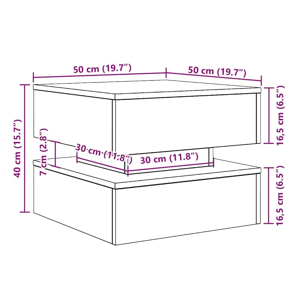 VidaXL Tavolino da Salotto con Luci LED Rovere Nero 50x50x40 cm