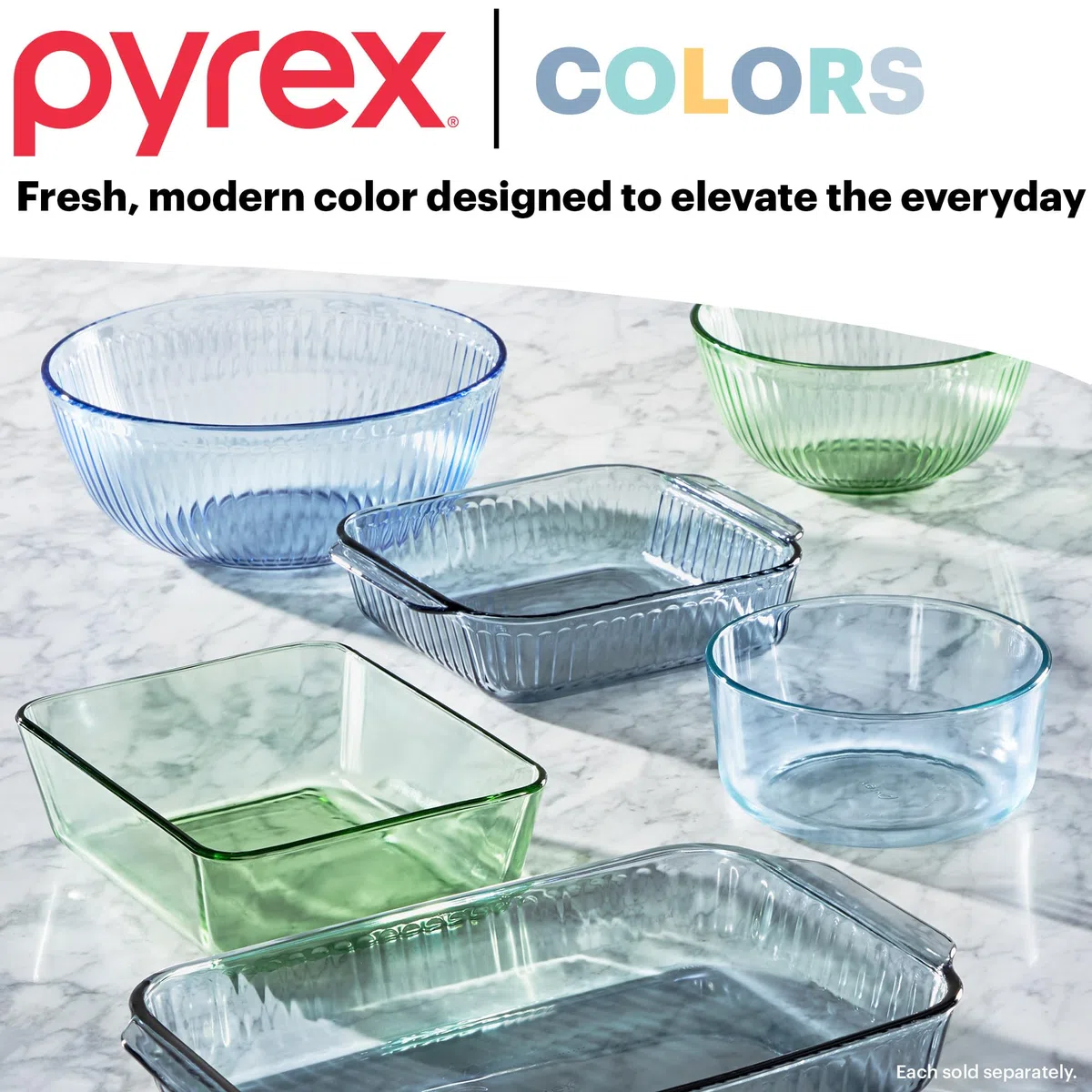 Pyrex Set completo di 6 ciotole scolpite colorate in vetro con coperchi, piccole/medie/grandi, set di ciotole salvaspazio per preparare e cuocere al forno, 1,3 qt, 2,3 qt e 4,5 QT