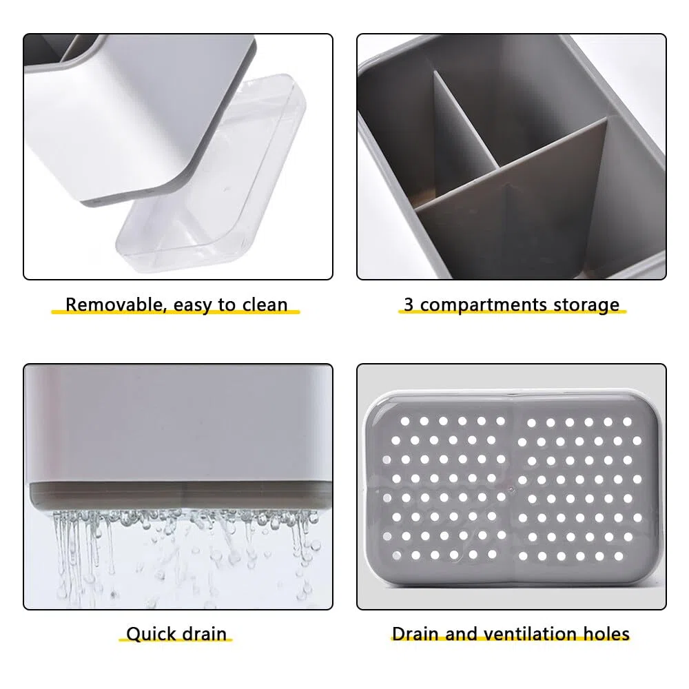 Porta utensili, Scolapiatti Posate, Portaposate Multifunzionale a 3 scomparti per scolare le posate (Grigio)