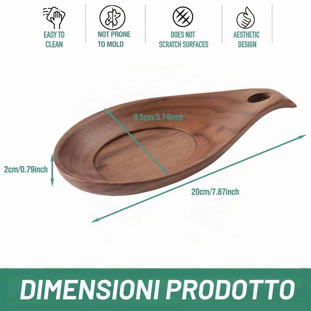 Poggia Mestolo Cucina,Apoggia Cucchiaio in Legno Naturale,Appoggia Mestoli da Cucina,per Ristorante Domestico (noce-1Pcs)