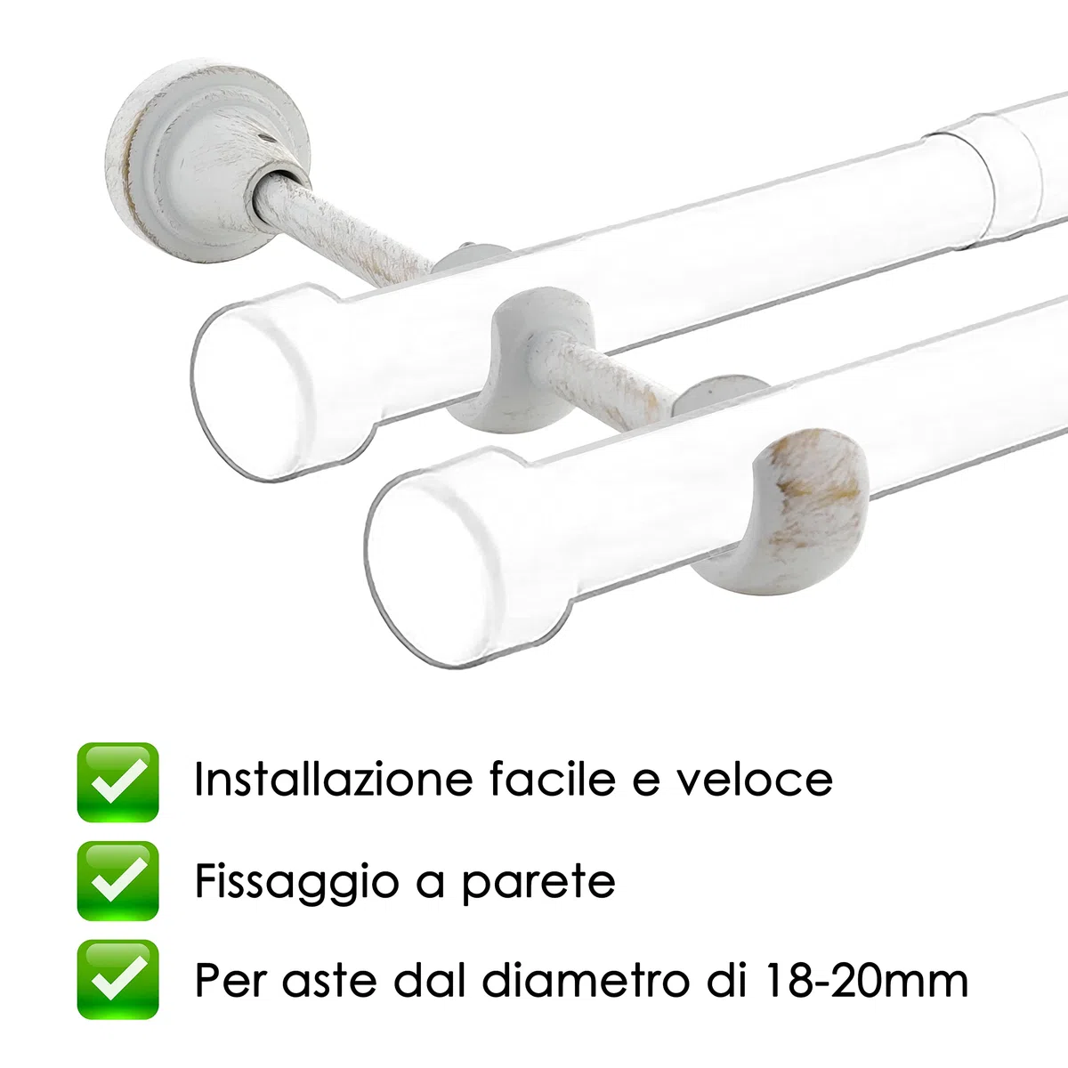 GIRASOLE HOME Staffa Doppia Aperta 218mm per 2 Aste 2 Pezzi in Alluminio Resistente per Bastoni dal Diametro di 18-20 mm (Bianco e Oro)