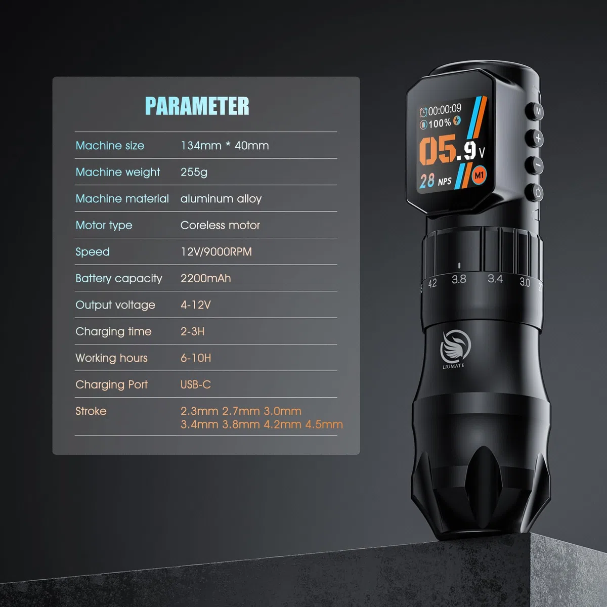 Kit Macchina Senza Fili con con 2 Batteria da 2200 mAh 7 Corse 2.3-4.5mm, Wireless Rotative Macchine con 20 aghi 10 Bottiglie di Inchiostro per principianti e artista LIUMATE