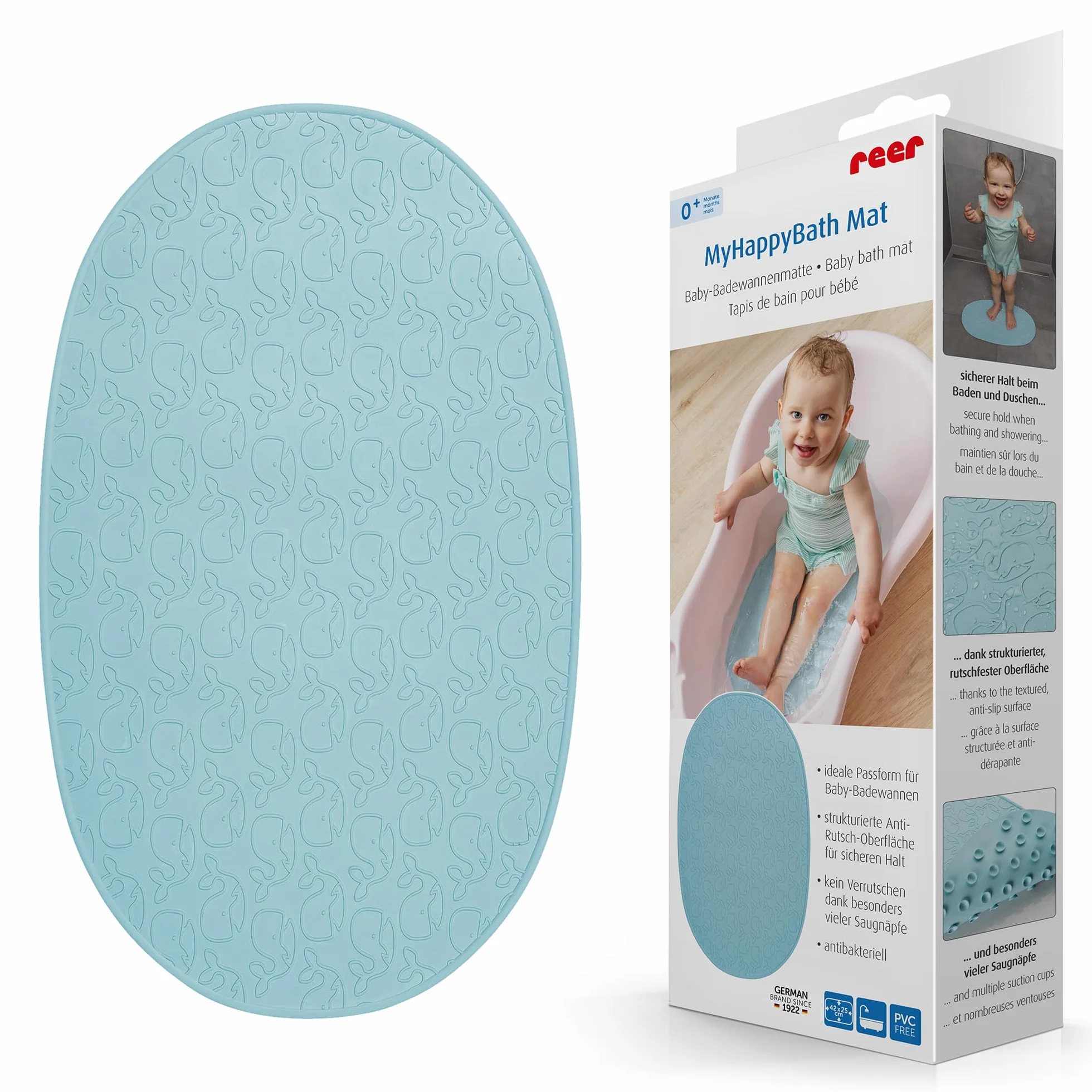 reer - MyHappyBath Mat - Tappetino per vasca da bagno, superficie antiscivolo con motivo di bosco, 42 x 25 cm