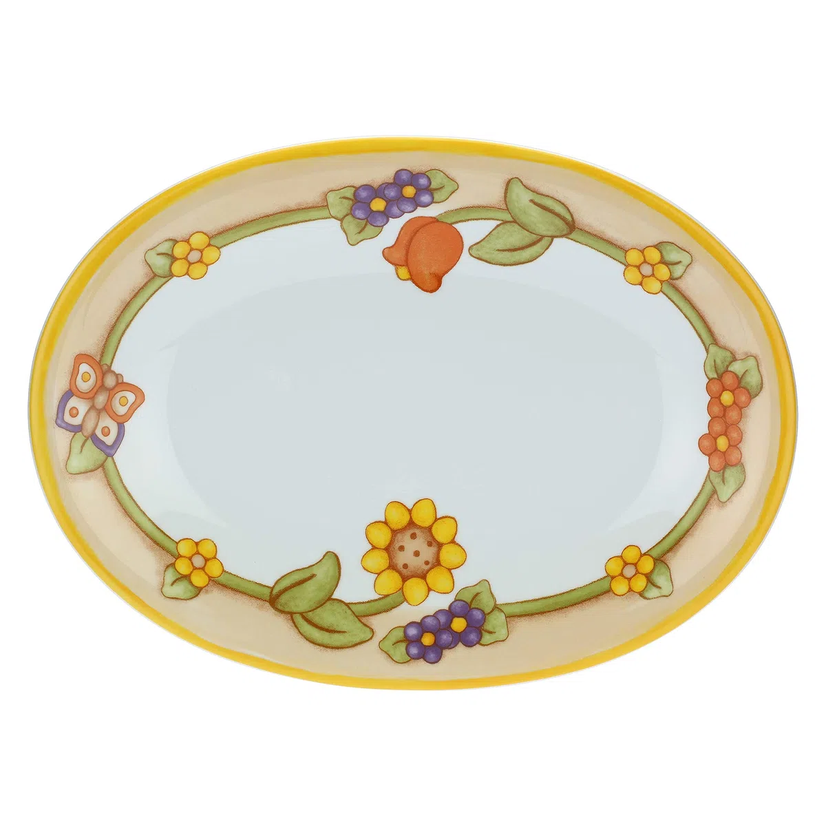 THUN - Piatto Ovale Multiuso con Fiori e Farfalla - Cucina, per La Tavola - Idea Regalo - Linea Country - Porcellana - Ø 38 cm