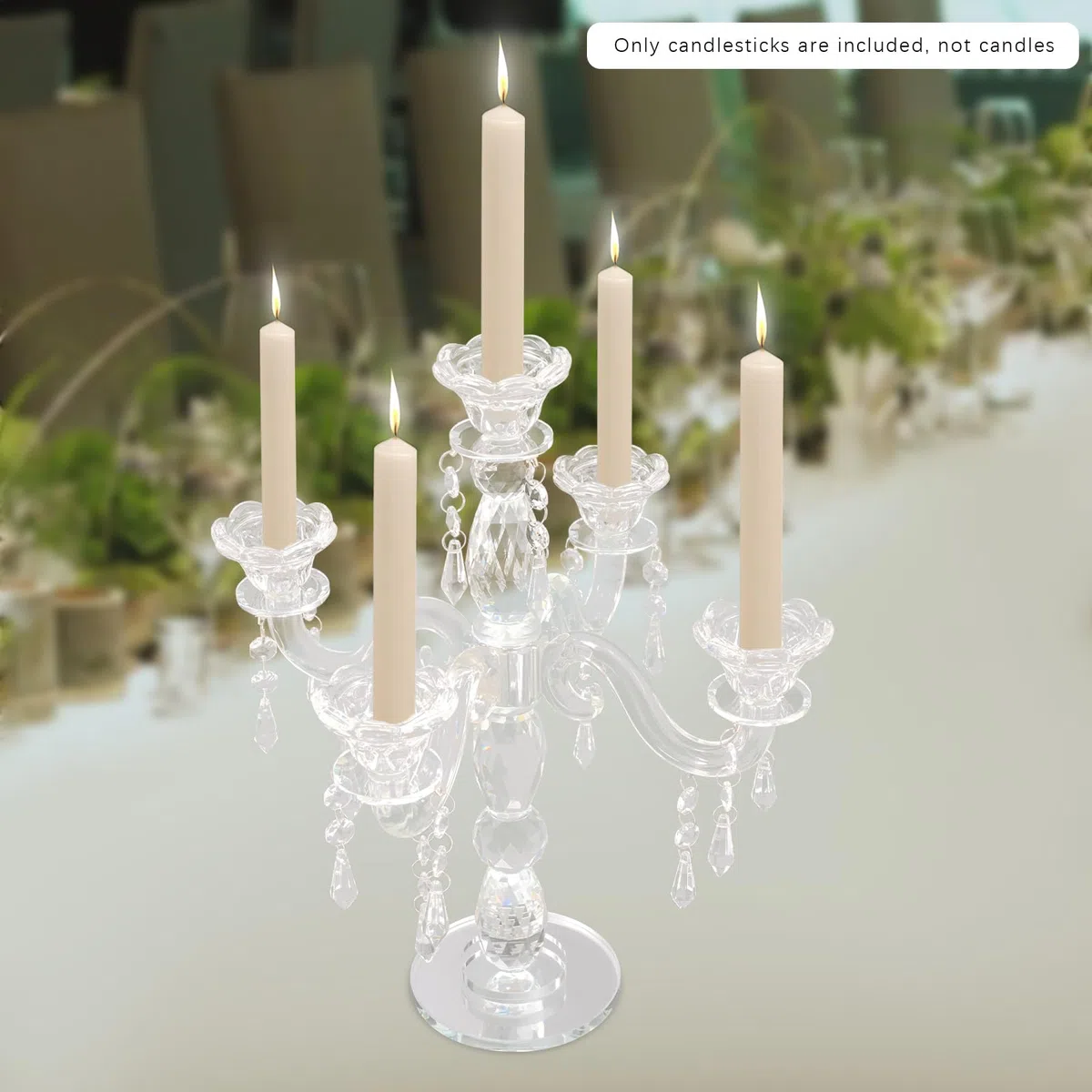 Candelabro a 5 braccia, argento con cristalli, 25 x 35,5 cm, in metallo, per Halloween, matrimoni, feste, cene, anniversari, celebrazioni ed eventi formali