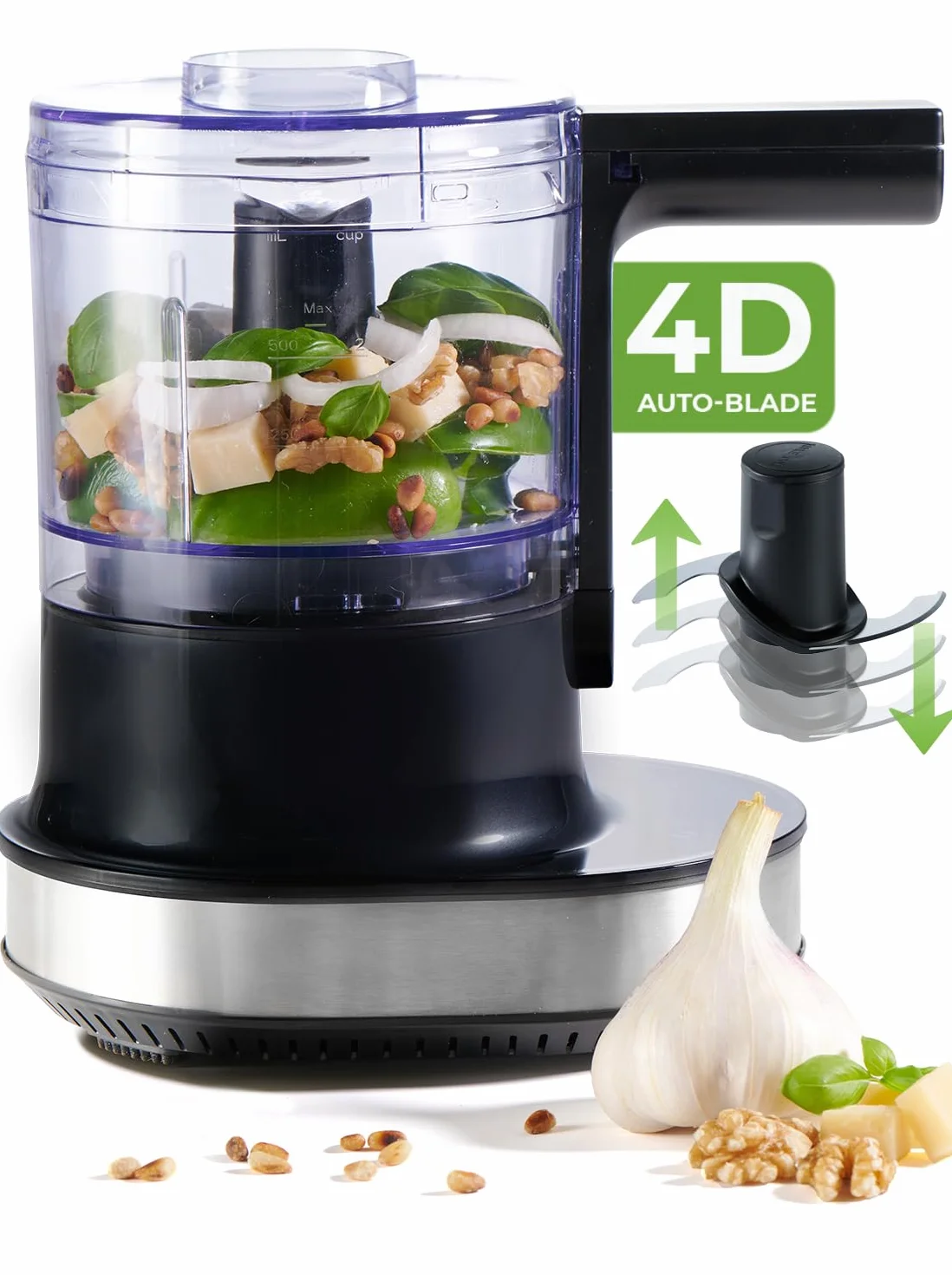 NUTRI-CHOPPER 4D tritatutto elettrico con funzione AUTO-BLADE – senza BPA – marchio tedesco – Food Processor trituratore universale per cipolla carne, noci, pesto