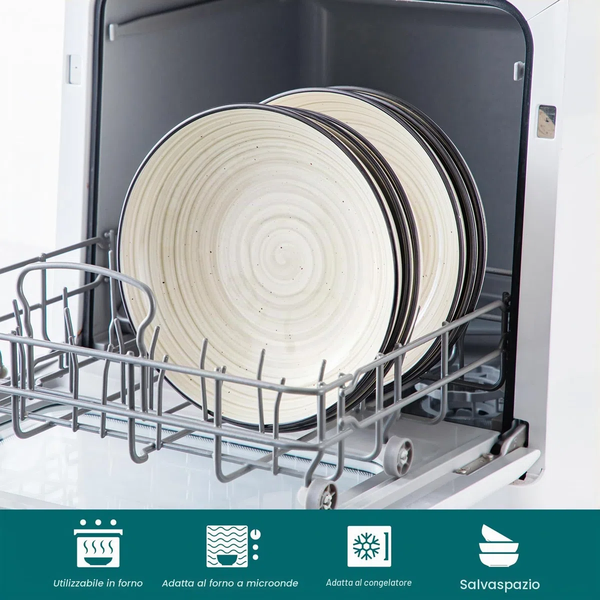 vancasso BONBON Ciotole per Pasta Set di 6, 21,7 x 5,5 cm Piatti Fondi in Gres, Piatti per Pasta, 38 oz Ciotole Grandi per Insalata, Adatti al Forno a Microonde e Lavastoviglie, Dipinto a Mano