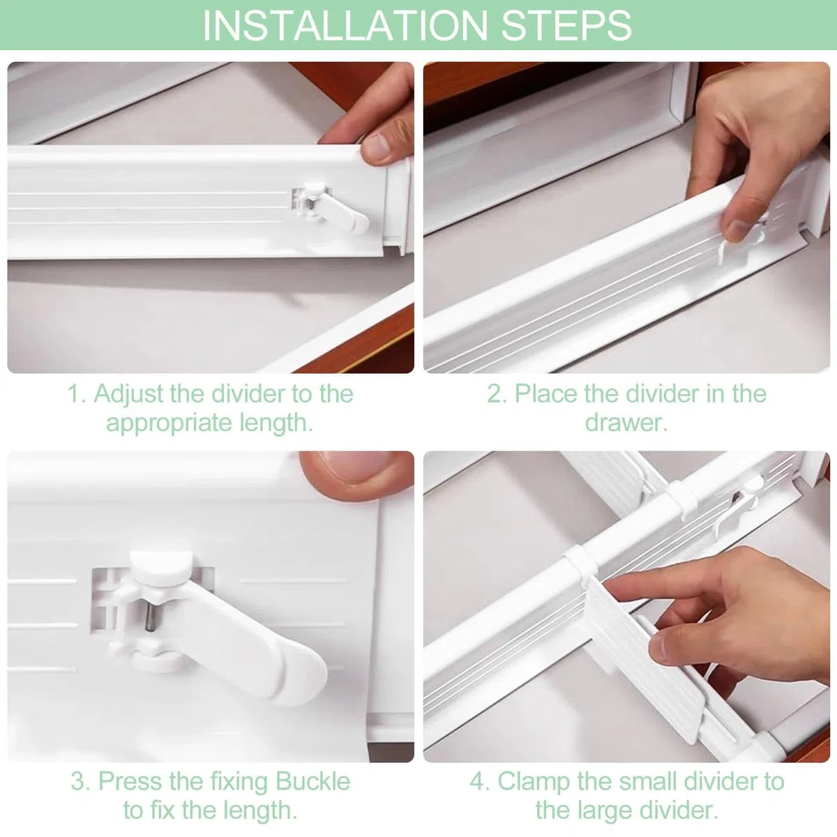 Organizer Armadio o Desktop, Divisori per Cassetti Regolabili, Separatori per Cassetti, Separatore Divisore, per Cucina, Bagno, Camera da Letto, Cassettiera, Ufficio (bianco)