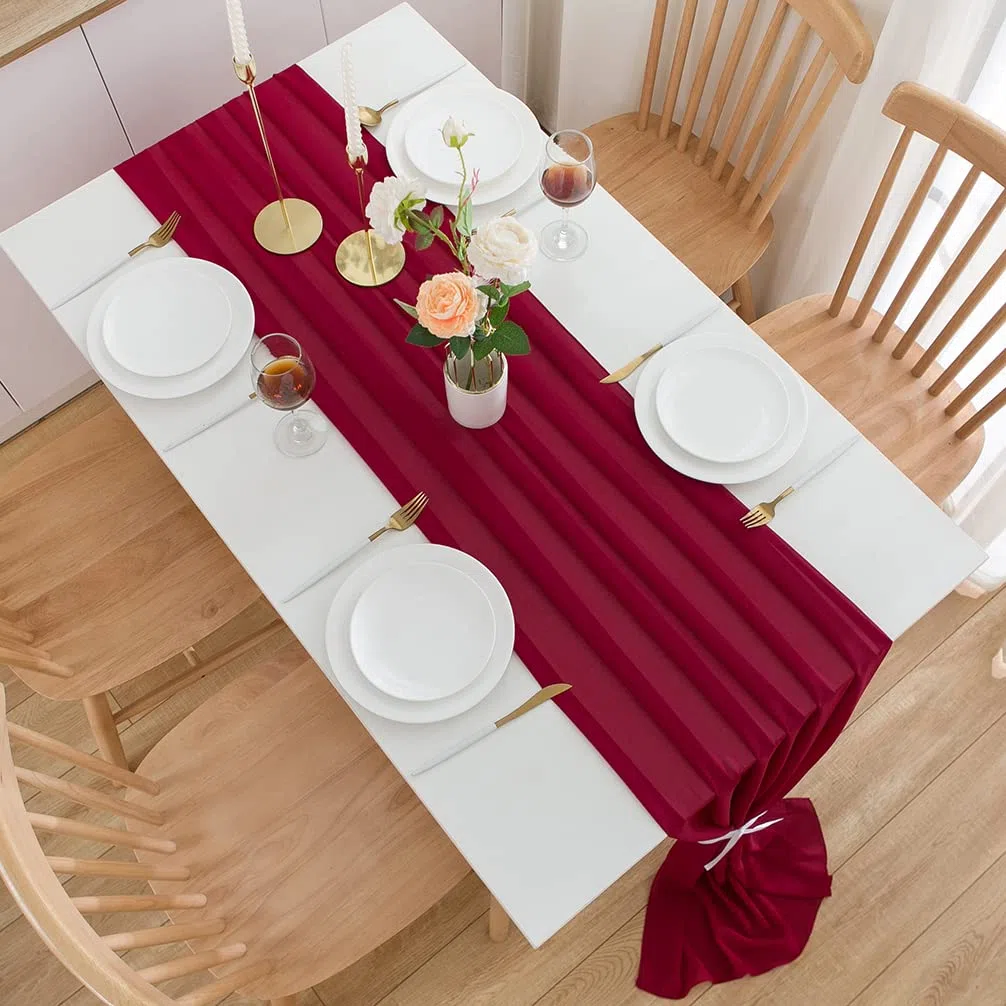 CHUQING Runner tavola,Rosso,Runner da Tavolo,Runner per Il Tavolo,in Chiffon,Table Runner Lavabile Decorazione per Matrimonio,Compleanno, Feste,300 cm x 70 cm
