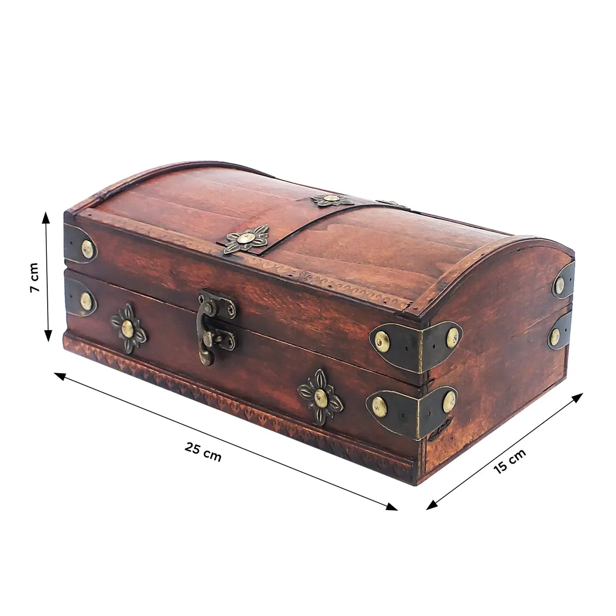 Scrigno legno bauletto legno portaoggetti | bauletto legno | scrigno tesoro pirati multiuso per tutta la famiglia | 25 x 15 x 9 cm